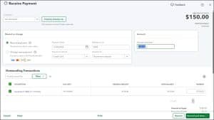 A picture showing how to record customer payments in QuickBooks Online using the “Receive Payment” window.