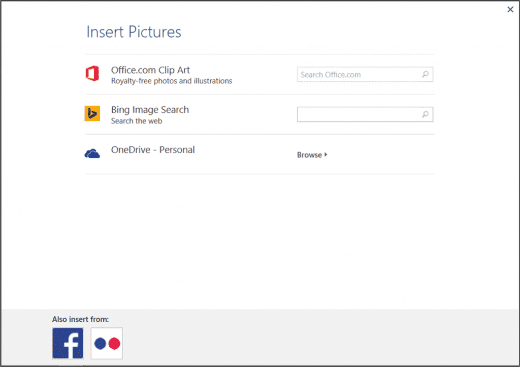 How to Insert Online Pictures in Word 2013: A picture of the "Insert Pictures" window in Word 2013.