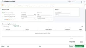 A picture showing how to record a down payment or prepayment in QuickBooks Online using the “Receive Payment” window.