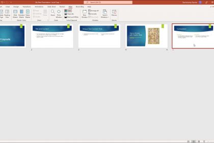 A picture of a presentation shown in Slide Sorter view in PowerPoint for Microsoft 365.