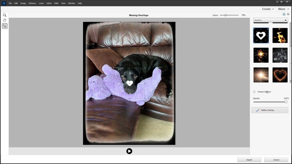 A picture that shows how to create moving overlays in Photoshop Elements.