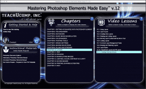 Create a Clipping Group in Photoshop Elements: A picture of the lesson "10.11- Creating Clipping Groups" within the training interface for the "Mastering Photoshop Elements Made Easy v.12" course.