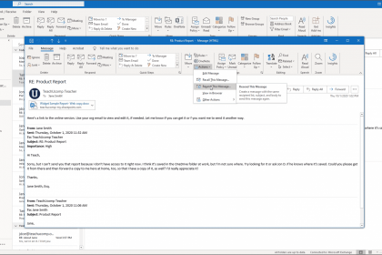 Resend a Message in Outlook: A picture of a user resending an email in Outlook.