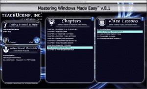 Internet Explorer 11 in Desktop Mode- Tutorial: A picture of the training interface for "Mastering Windows Made Easy v.8.1."