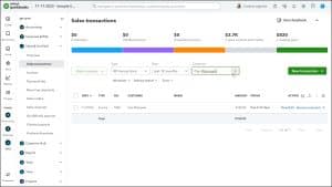 A picture showing how to manage sales transactions in QuickBooks Online by filtering the list of sales.