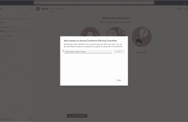 Managing Teams and Members in Teams - Instructions: A picture of the “Add members” dialog box in Microsoft Teams.
