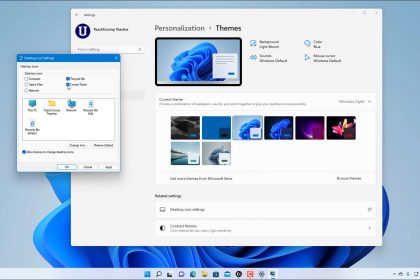 A picture that shows how to change the theme in Windows 11 by changing the “Themes” settings in the “Settings” app.