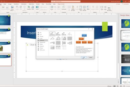 A picture of a user inserting SmartArt in PowerPoint.
