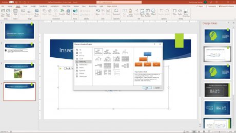 A picture of a user inserting SmartArt in PowerPoint.