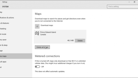 Offline Maps in Windows 10 - Tutorial: A picture of a user about to delete all offline maps in Windows 10.