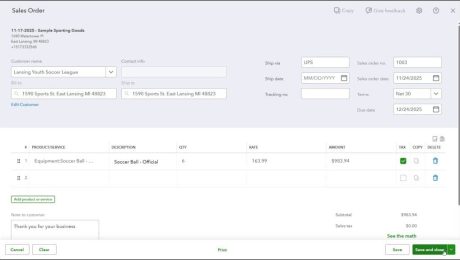 A picture showing how to manually create sales orders in QuickBooks Online Plus.