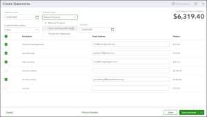 A picture showing the different statement types available for companies who create statements and customer charges in QuickBooks Online.
