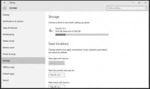Manage Storage Space in Windows 10 - Tutorial: A picture of the "Storage" settings in Windows 10.