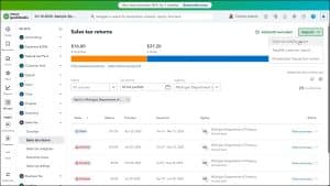 A showing how to run sales tax reports in QuickBooks Online from the “Sales tax returns” page.