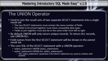 The UNION Operator in SQL- Tutorial: A picture from the video lesson for 