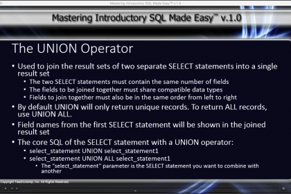 The UNION Operator in SQL- Tutorial: A picture from the video lesson for 