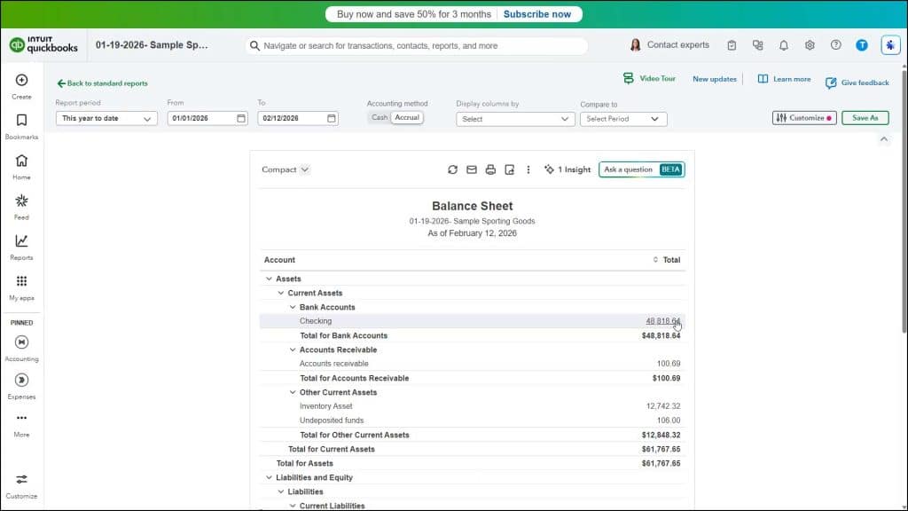 A picture showing how to use QuickZoom in reports in QuickBooks Online.
