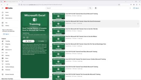 A picture of our free Excel training online for Microsoft 365 at YouTube.
