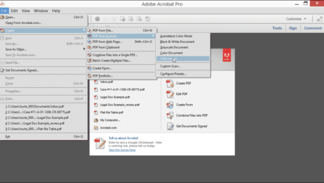 Create a PDF from a Scanner - Tutorial: A picture of a user selecting a scanner preset within Acrobat XI Pro.