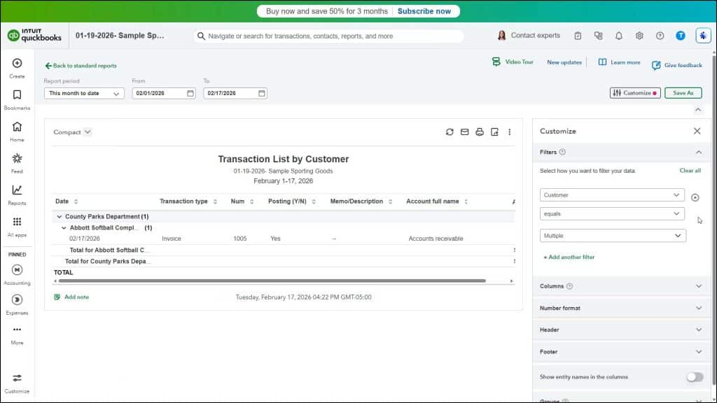 A picture showing how to filters reports in QuickBooks Online.
