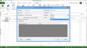 Enter Project Information in Microsoft Project - Tutorial: A picture of a user entering project information into the "Project Information" dialog box in Project 2013.