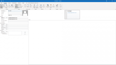Manage Contacts in Outlook: A picture of a user saving editing changes to a contact in Outlook.
