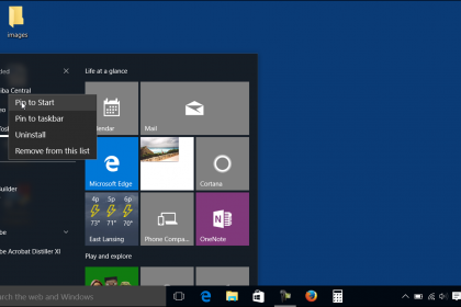 Customize the Start Menu in Windows 10 - Tutorial: A picture of a user adding a tile to the Start Menu in Windows 10.