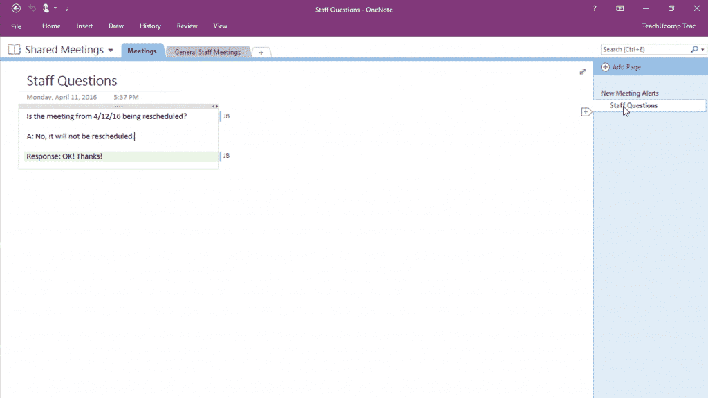 Find New Content in Shared Notebooks in OneNote: A picture of newly-added content highlighted within a shared notebook in OneNote.