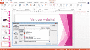 Add Hyperlinks in PowerPoint - Tutorial: A picture of the "Insert Hyperlink" dialog box in PowerPoint 2013.