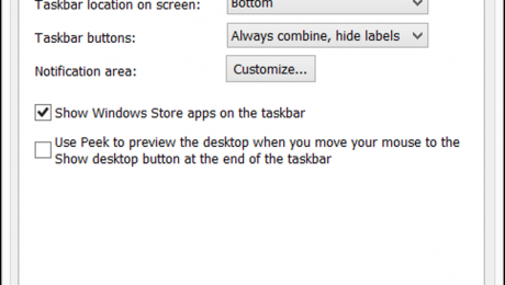 Moving and Resizing the Taskbar in Windows 8.1- Tutorial: A picture of the Taskbar and Navigation Properties