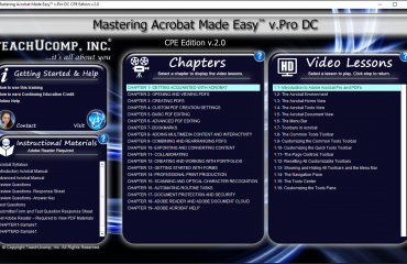 Buy Acrobat Training at TeachUcomp, Inc.: A picture of the interface for the digital download or DVD versions of “Mastering Acrobat Made Easy v.Pro DC,” the Acrobat tutorial from TeachUcomp, Inc.