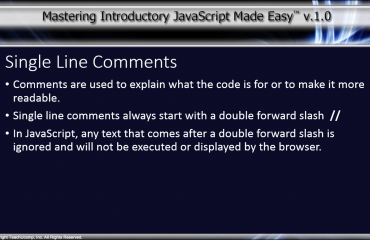 Comments in JavaScript - Tutorial: A picture describing the use of single-line comments in JavaScript.