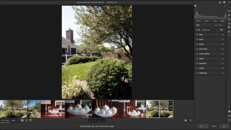 A picture of a user selecting multiple camera raw photos within the Filmstrip in Camera Raw in Photoshop.