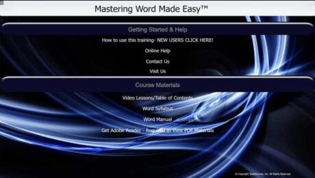 A picture of the digital download and DVD version training interface for TeachUcomp, Inc.’s Word for Microsoft 365 training, titled Mastering Word Made Easy™.