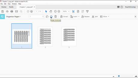 Rotate Pages in Acrobat- Instructions: A picture showing show to rotate pages in Acrobat Pro DC by using the “Organize Pages” view.