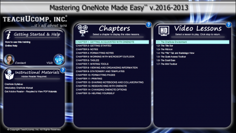 Buy OneNote 2016 Training: A picture of the user interface for the DVD or digital download version of Mastering OneNote Made Easy v.2016-2013.