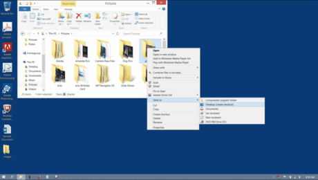 Create Desktop Shortcuts in Windows 8.1- Tutorial: A picture of a user creating a desktop shortcut to a folder.