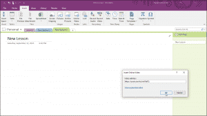 Insert Online Video in OneNote 2016 - Tutorial: A picture of the "Insert Online Video" dialog box in OneNote 2016, which is used to insert and embed online video in OneNote.