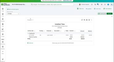 blog-4-29-2026-timereportsinquickbooksonline A picture of the Unbilled Time report, which is one of four time reports in QuickBooks Online.