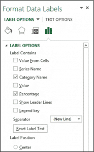 Format Data Labels in Excel 2013- Tutorial: A picture of the "Format Data Labels" task pane in Excel 2013.