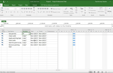 Set Task Duration in Project- Instructions: A picture of a user setting task duration in the Gantt Chart view.