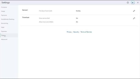A picture showing how to set the basic time tracking settings in QuickBooks Online Plus if you don’t have a subscription to QuickBooks Time or QuickBooks Payroll Premium.