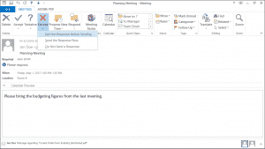 Respond to Meeting Requests in Outlook- Tutorial: A picture of a user declining a meeting request, and editing the response before sending it, within Outlook 2013.