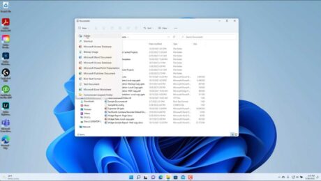 A picture showing how to create a folder in Windows 11 using File Explorer.
