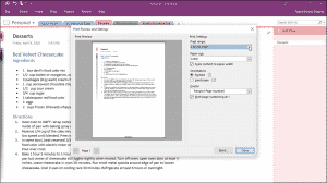 Printing in OneNote- Instructions: A picture of the “Print Preview and Settings” dialog box in OneNote.