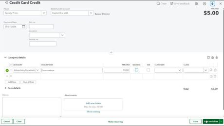 blog-5-18-2025-creditcardcreditinquickbooksonline A picture showing how to enter a credit card credit in QuickBooks Online.