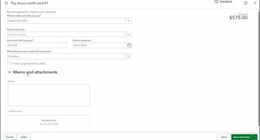 blog-5-20-2025-thepaydowncreditcardwindowinquickbooksonline A picture showing how to record a credit card payment within the Pay down credit card window in QuickBooks Online.