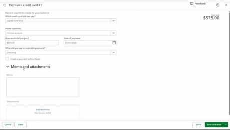 blog-5-20-2025-thepaydowncreditcardwindowinquickbooksonline A picture showing how to record a credit card payment within the Pay down credit card window in QuickBooks Online.