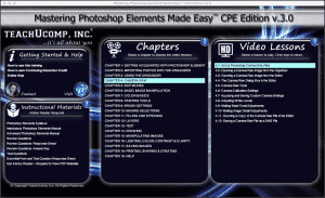 Buy Photoshop Elements 13 Training: A picture of the "Mastering Photoshop Elements Made Easy CPE Edition v.3.0" training interface.