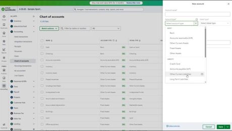 blog-5-21-2026-assetandliabilityaccountsinquickbooksonline A picture showing the different general account types for asset and liability accounts in QuickBooks Online from which you can select when creating a new account.